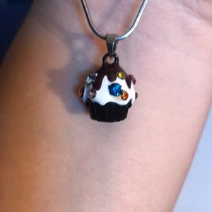 Cupcake charm with silver necklace